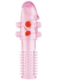 Гелевая розовая насадка с шариками и шипами - 14 см. - ToyFa - в Березниках купить с доставкой