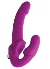 Ярко-розовый безремневой вибрострапон Evoke Vibrating Strapless Silicone Strap-on Dildo - XR Brands - купить с доставкой в Березниках