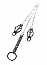 Черно-серебристые зажимы для сосков с кольцом для пениса TOYFA Metal - ToyFa - купить с доставкой в Березниках