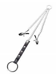 Серебристо-чёрные зажимы для сосков с кольцом для пениса TOYFA Metal - ToyFa - купить с доставкой в Березниках