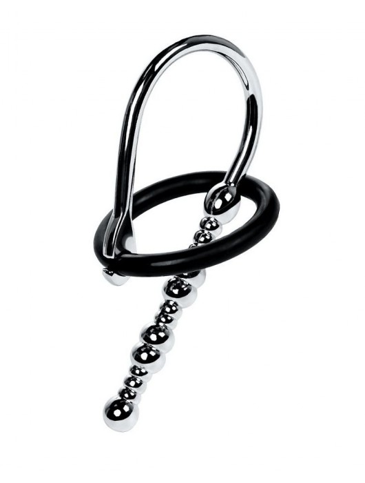 Серебристый уретральный плаг-бусины TOYFA Metal с мягким фиксириющим кольцом - ToyFa - купить с доставкой в Березниках