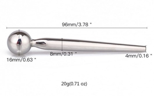 Гладкий металлический уретральный плаг с шариком - 9,6 см. - Notabu - купить с доставкой в Березниках