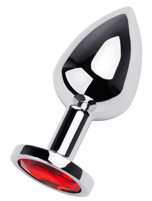 Серебристая коническая анальная пробка с красным кристаллом - 8 см. - ToyFa - купить с доставкой в Березниках