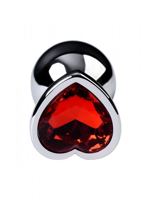 Серебристая коническая анальная пробка с красным кристаллом-сердечком - 7 см. - ToyFa - купить с доставкой в Березниках