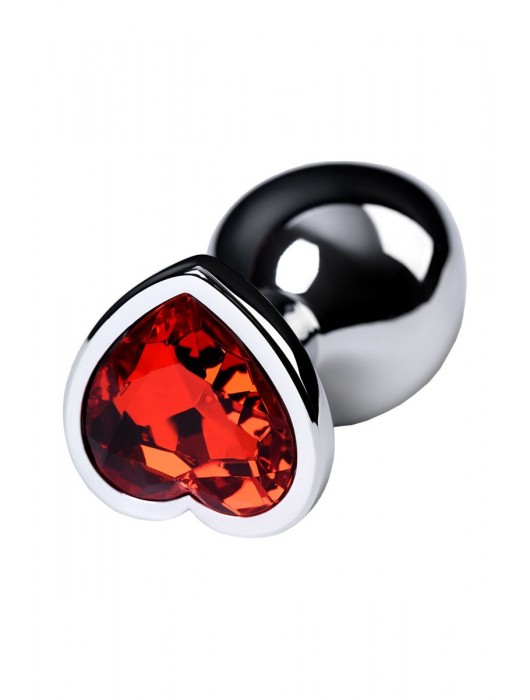 Серебристая коническая анальная пробка с красным кристаллом-сердечком - 7 см. - ToyFa - купить с доставкой в Березниках