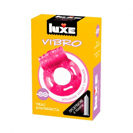 Розовое эрекционное виброкольцо Luxe VIBRO  Ужас Альпиниста  + презерватив - Luxe - в Березниках купить с доставкой