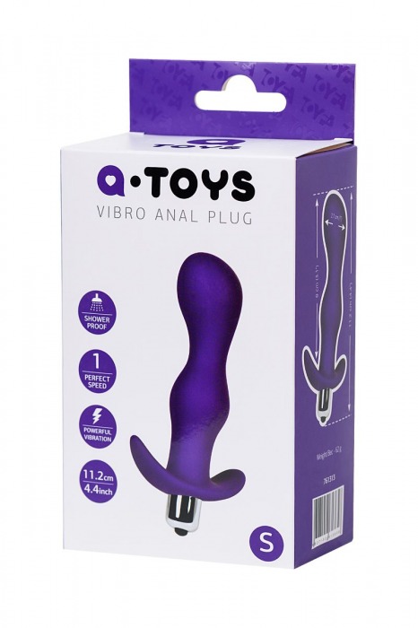 Фиолетовая изогнутая анальная вибропробка - 11,2 см. - A-toys