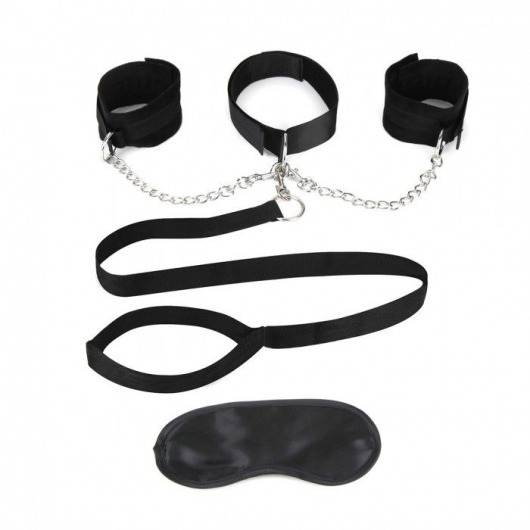 Чёрный ошейник с наручниками и поводком Collar Cuffs   Leash Set - Lux Fetish - купить с доставкой в Березниках