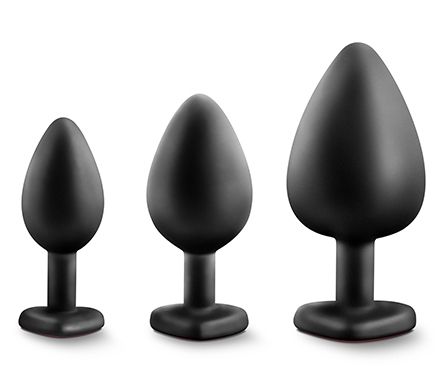 Набор черных анальных пробок с красным кристаллом-сердечком Bling Plugs Training Kit - Blush Novelties - купить с доставкой в Березниках