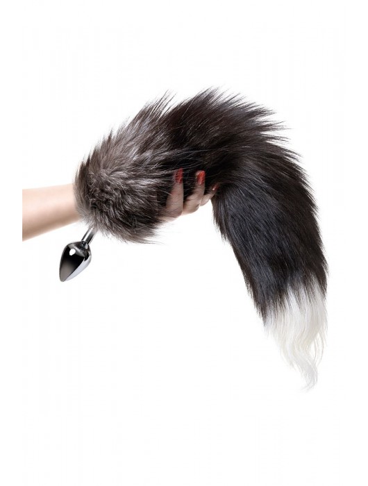 Серебристая металлическая анальная втулка с хвостом чернобурой лисы - размер S - ToyFa - купить с доставкой в Березниках