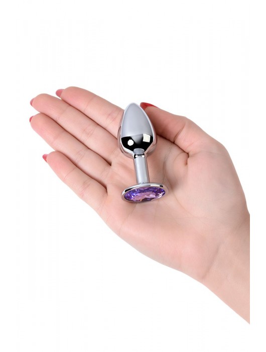 Серебристая конусовидная анальная пробка с фиолетовым кристаллом - 7 см. - ToyFa - купить с доставкой в Березниках