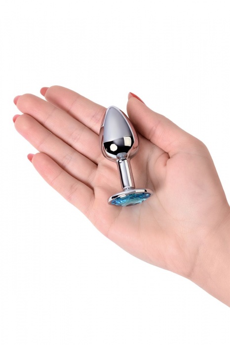 Серебристая конусовидная анальная пробка с голубым кристаллом - 7 см. - ToyFa - купить с доставкой в Березниках