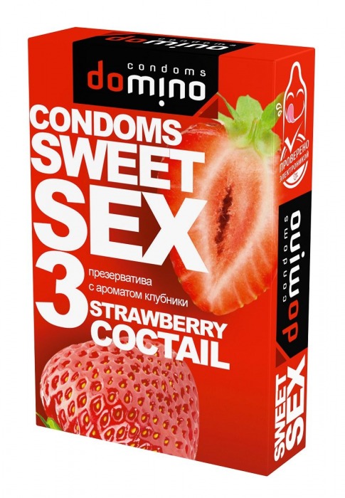 Презервативы для орального секса DOMINO Sweet Sex с ароматом клубничного коктейля  - 3 шт. - Domino - купить с доставкой в Березниках