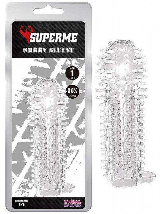Закрытая прозрачная насадка на пенис с шипиками Nubby Sleeve - 14,5 см. - Chisa - в Березниках купить с доставкой