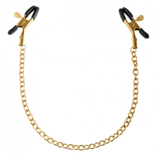 Чёрные с золотом зажимы на соски Gold Chain Nipple Clamps - Pipedream - купить с доставкой в Березниках