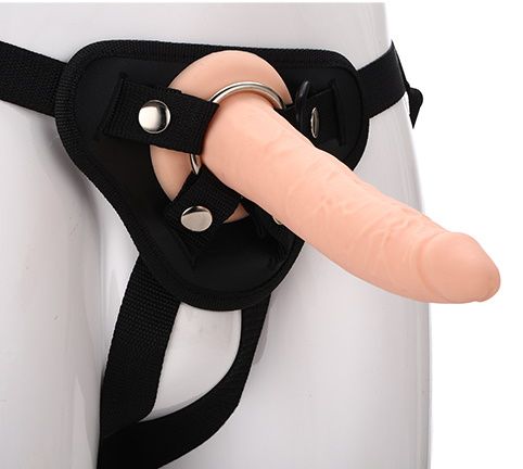 Телесный страпон на черных трусиках STRAP ON REAL DILDO - 20 см. - Dream Toys - купить с доставкой в Березниках