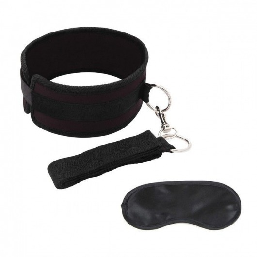 Черный ошейник с длинным поводком Collar and Leash Set - Lux Fetish - купить с доставкой в Березниках