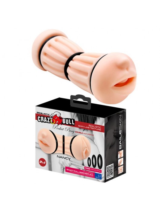 Телесный двусторонний мастурбатор Nancy - ротик и вагина - Baile - в Березниках купить с доставкой