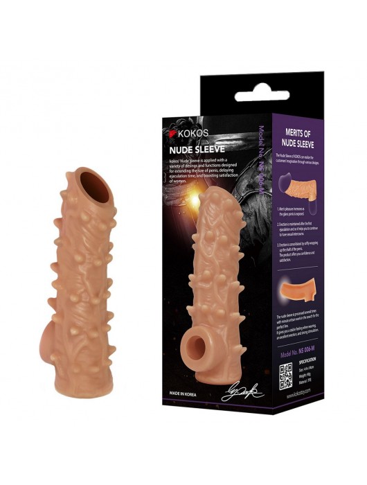 Телесная насадка с шипами и открытой головкой Nude Sleeve L - 14 см. - KOKOS - в Березниках купить с доставкой