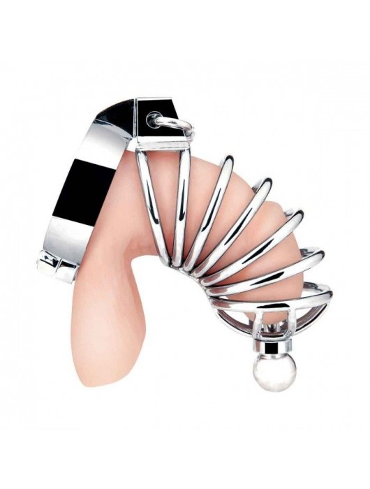 Серебристая клетка для члена Urethral Play Cage - BlueLine - купить с доставкой в Березниках