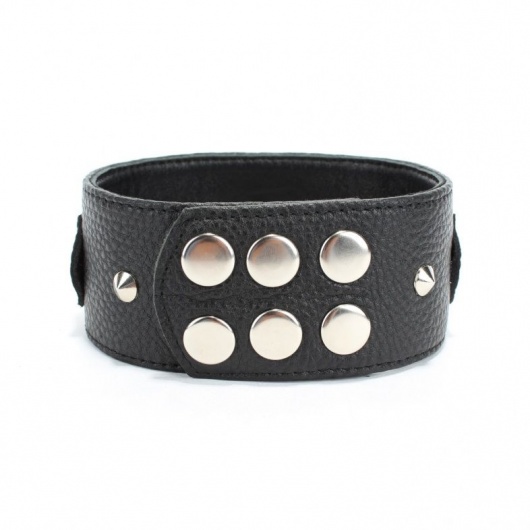 Черный кожаный ошейник с короткими шипами - БДСМ Арсенал - купить с доставкой в Березниках
