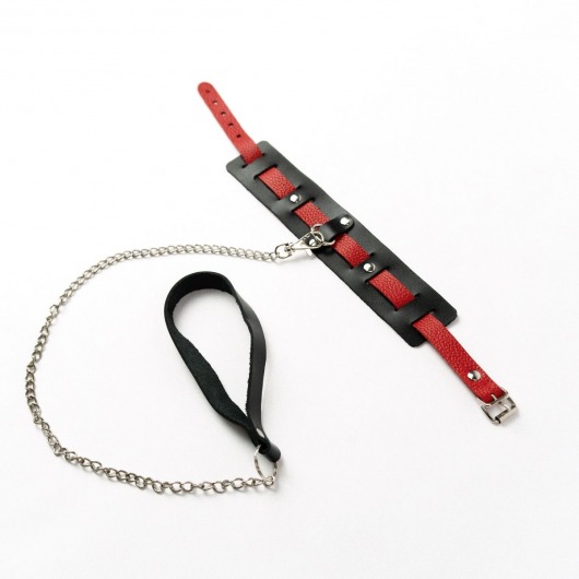 Черный ошейник с красным ремешком и поводком - Crazy Handmade - купить с доставкой в Березниках