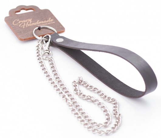 Серебристый металлический поводок с кожаной черной ручкой - 80 см. - Crazy Handmade - купить с доставкой в Березниках