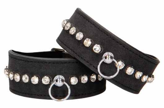 Черные наручники Diamond Studded Wrist Cuffs - Shots Media BV - купить с доставкой в Березниках