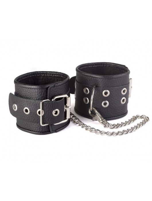 Кожаные черные оковы с широким ремешком, соединенные цепочкой - Sitabella - купить с доставкой в Березниках