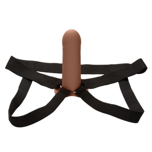 Коричневый фаллопротез из силикона Extension with Harness - 15,75 см. - California Exotic Novelties - купить с доставкой в Березниках