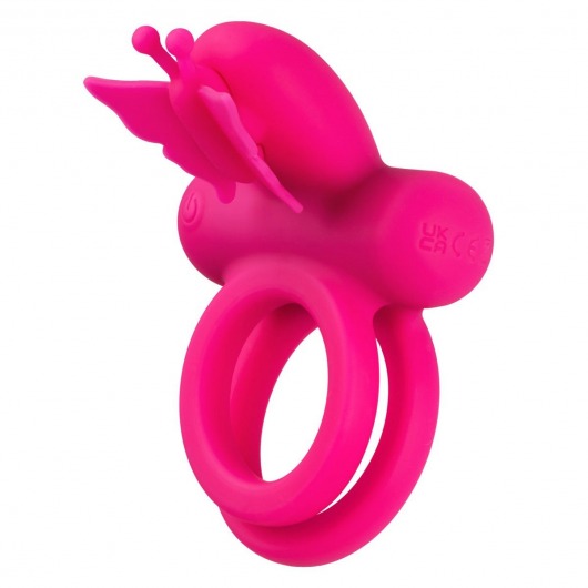 Розовое эрекционное виброкольцо Silicone Rechargeable Dual Butterfly Ring - California Exotic Novelties - в Березниках купить с доставкой