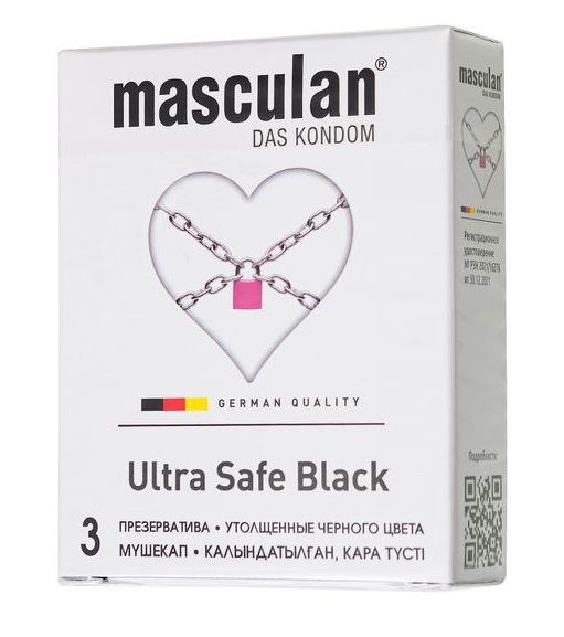 Ультрапрочные презервативы Masculan Ultra Safe Black - 3 шт. - Masculan - купить с доставкой в Березниках