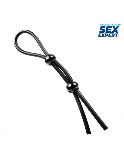 Черное силиконовое лассо с двумя шариками для утяжки - Sex Expert - в Березниках купить с доставкой