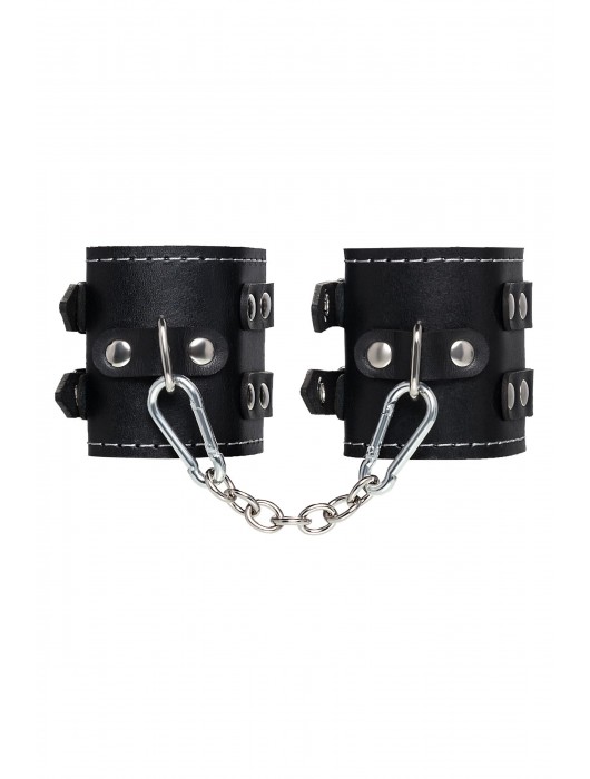 Черные кожаные наручники с двумя ремнями и красной подкладкой - Pecado - купить с доставкой в Березниках