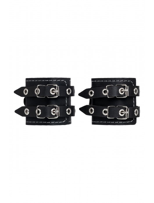 Черные кожаные наручники с двумя ремнями и красной подкладкой - Pecado - купить с доставкой в Березниках