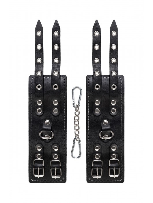 Черные кожаные наручники с двумя ремнями и красной подкладкой - Pecado - купить с доставкой в Березниках