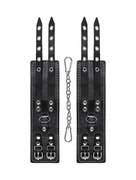 Черные кожаные оковы с двумя ремнями и красной подкладкой - Pecado - купить с доставкой в Березниках