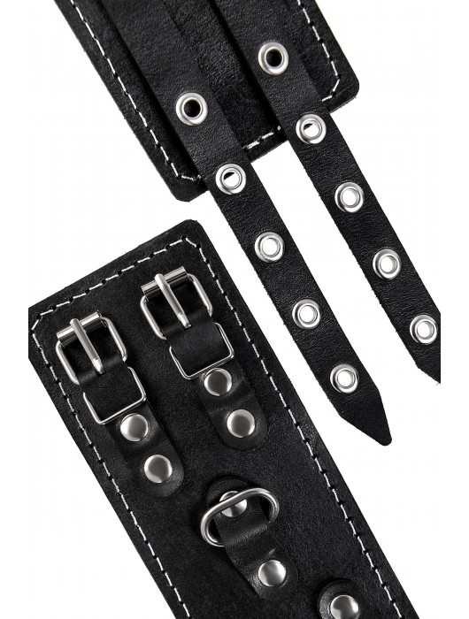 Черные кожаные оковы с двумя ремнями и красной подкладкой - Pecado - купить с доставкой в Березниках