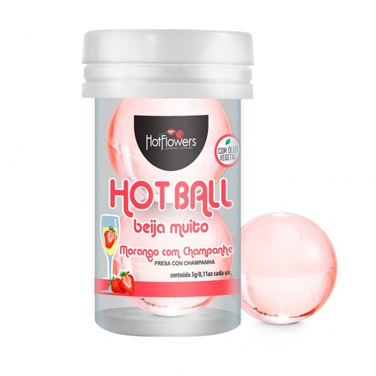 Лубрикант на масляной основе Hot Ball Beija Muito с ароматом клубники и шампанского (2 шарика по 3 гр.) - HotFlowers - купить с доставкой в Березниках