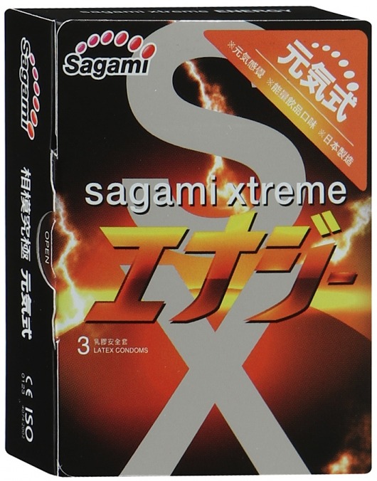 Презервативы Sagami Xtreme ENERGY с ароматом энергетика - 3 шт. - Sagami - купить с доставкой в Березниках