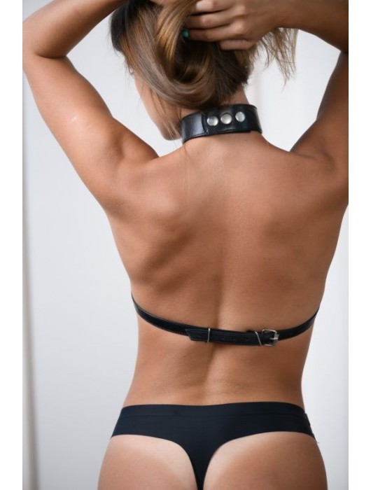 Черная кожаная сбруя с ошейником plus size из нежной кожи - БДСМ Арсенал - купить с доставкой в Березниках