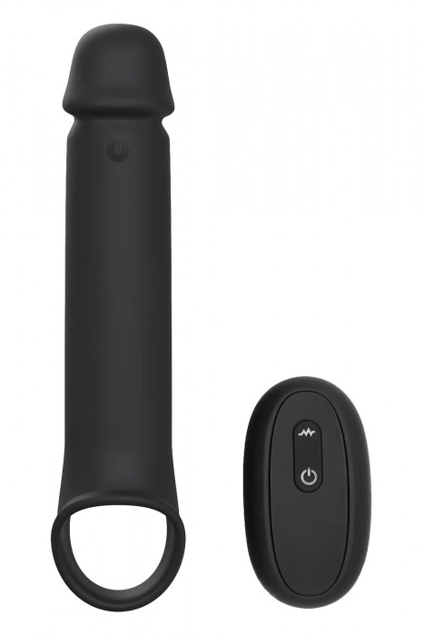 Черная насадка-удлинитель с вибрацией Vibrating Extender With Remote - Dream Toys - в Березниках купить с доставкой