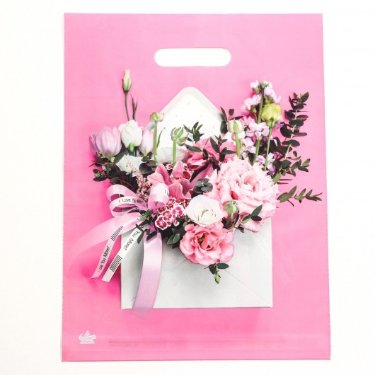 Розовый пакет с цветочным принтом и вырубной ручкой (40х31 см) - Сима-Ленд - купить с доставкой в Березниках