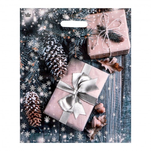 Новогодний пакет с принтом в виде подарков и вырубной ручкой (45х38 см) - Сима-Ленд - купить с доставкой в Березниках