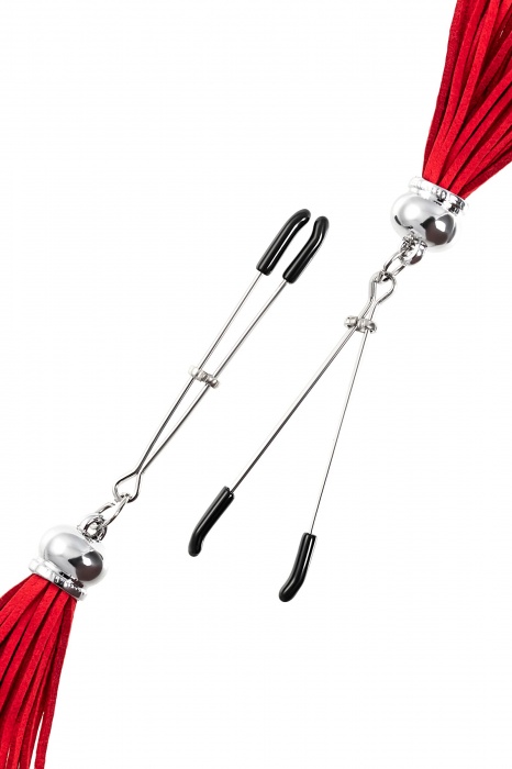 Зажимы на соски «Вилки» с красными кисточками из замши - Pecado - купить с доставкой в Березниках