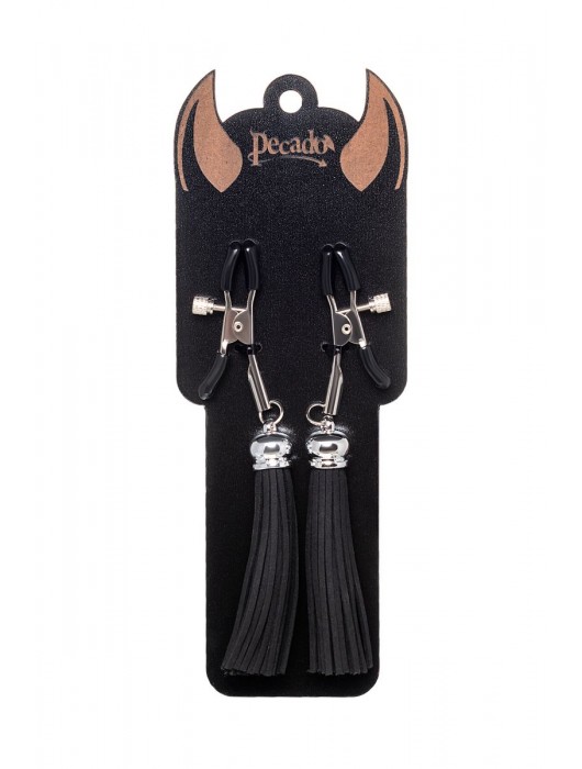 Зажимы на соски «Прищепки» с черными кисточками из замши - Pecado - купить с доставкой в Березниках