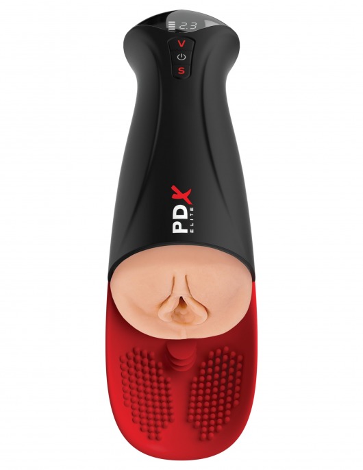 Телесный мастурбатор-вагина в черной колбе с вибрацией Fuck-O-Matic Pro XL - Pipedream - в Березниках купить с доставкой