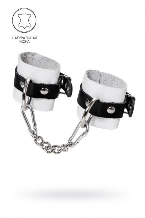 Бело-черные кожаные наручники с одним ремешком с люверсами - Pecado - купить с доставкой в Березниках
