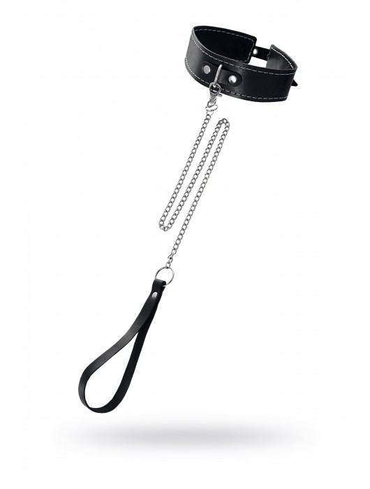 Кожаный двухслойный ошейник с белой строчкой и поводком - Pecado - купить с доставкой в Березниках