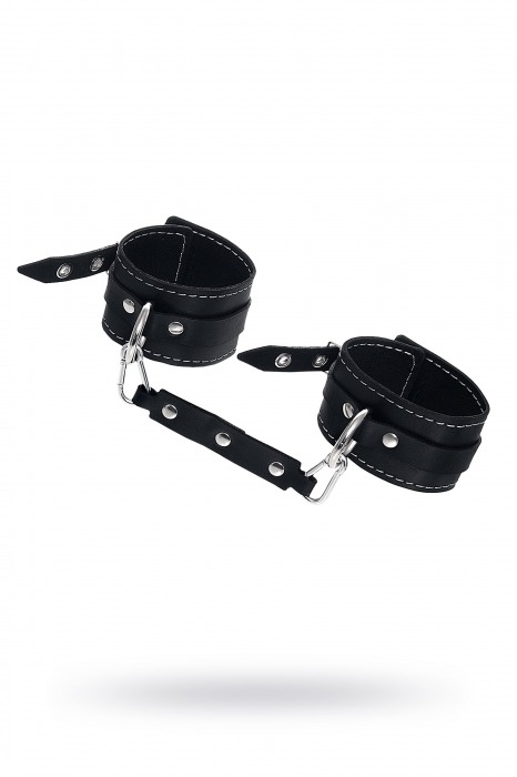 Черные двухслойные кожаные оковы с белой строчкой - Pecado - купить с доставкой в Березниках
